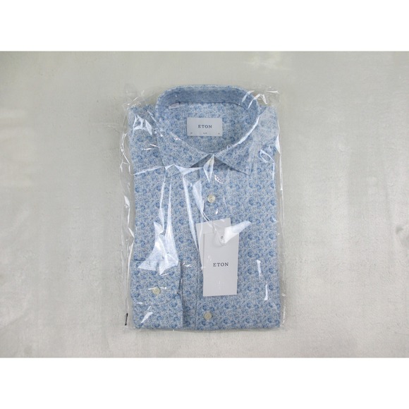 Etón Other - NEW Eton Dress Shirt Mens 38 15 Small Blue Paisley Slim‎ Four Way Stretch
